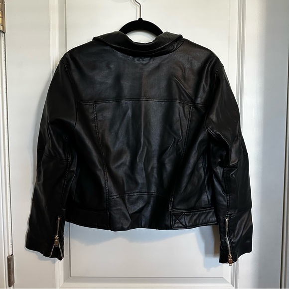 H&M Black Leather Motorcycle Jacket with Asymmetrical Zipper - Picture 3 of 4